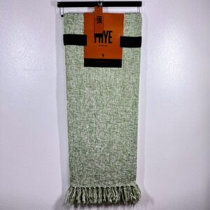 Frye Oversized Marbled Throw Blanket Woven with Fringe Green‎ 50 x 70 NEW Soft